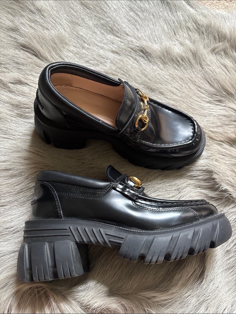 Gucci horesebit black platform loafers 35